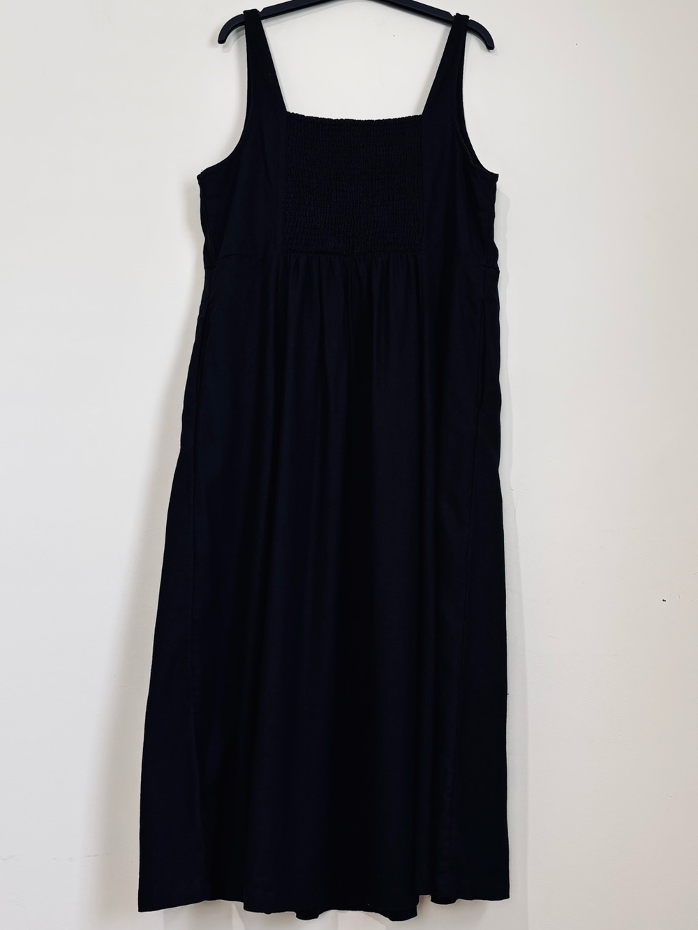 Old Navy Boho Fit Flare Sleeveless Black Linen Blend Smocked Back Midi Dress XL - Picture 4 of 16